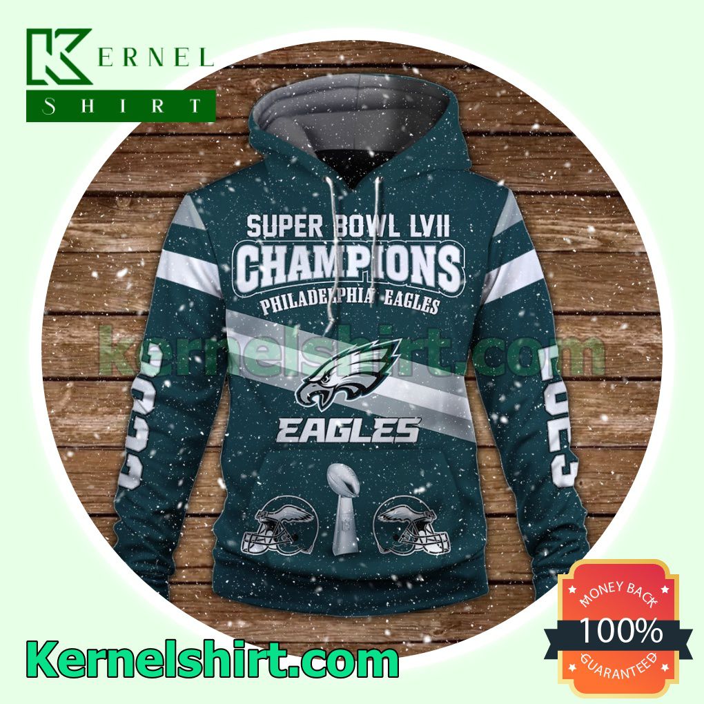 Eagles 2023 Super Bowl Champions Philadelphia Eagles Jersey Hooded Sweatshirts a