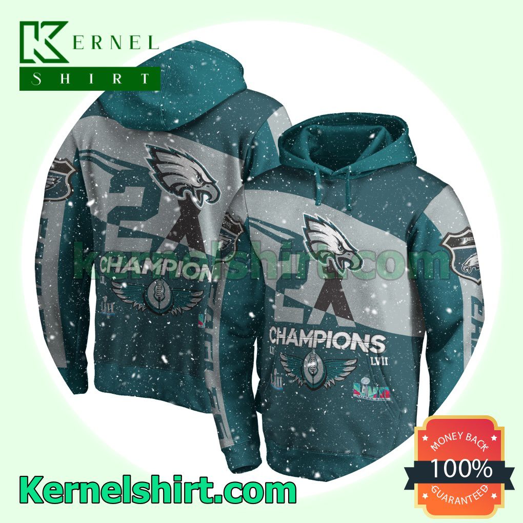 Eagles 2X 2023 Super Bowl Champions Philadelphia Eagles Jersey Hooded Sweatshirts