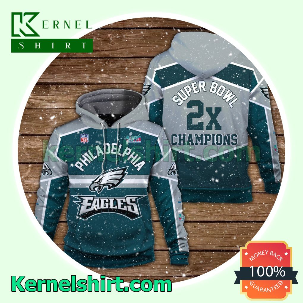 Eagles 2X Super Bowl Champions Philadelphia Eagles Jersey Hooded Sweatshirts