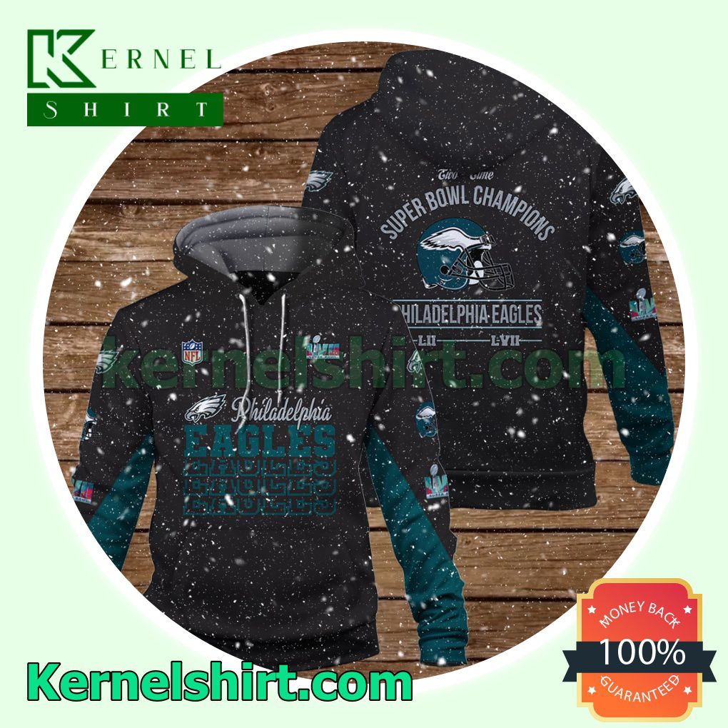 Eagles Two Time Super Bowl Champions Philadelphia Eagles Jersey Hooded Sweatshirts