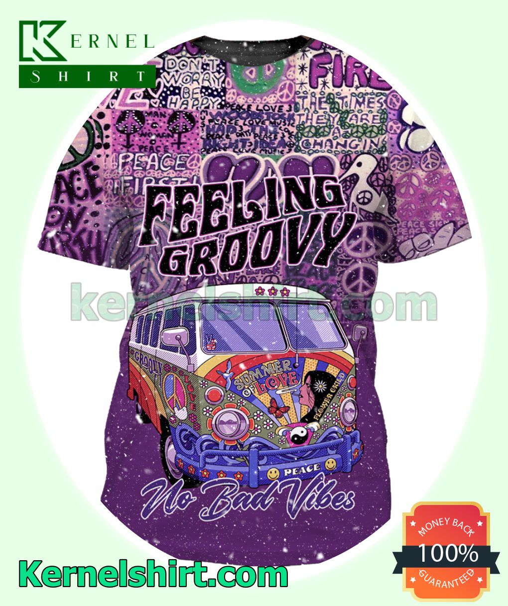 Feeling Groovy No Bad Vibes Purple Hippie Hawaiian Shirt