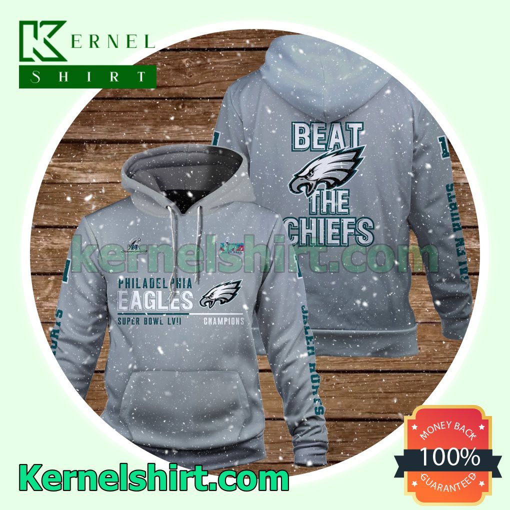 Jalen Hurts 1 Beat The Chiefs Philadelphia Eagles Jersey Hooded Sweatshirts