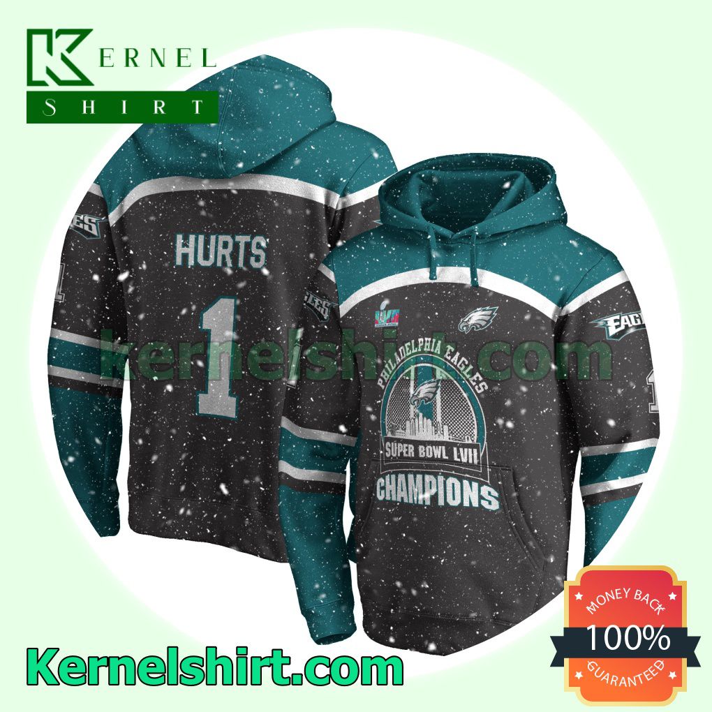 Jalen Hurts 1 Eagles Team Philadelphia Eagles Jersey Hooded Sweatshirts