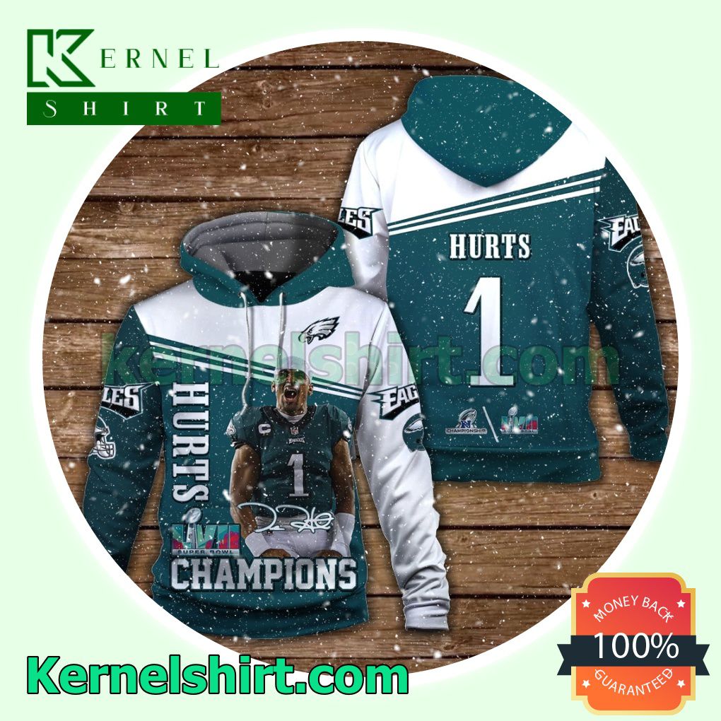 Jalen Hurts 1 Philadelphia Eagles NFC Champions Jersey Hooded Sweatshirts