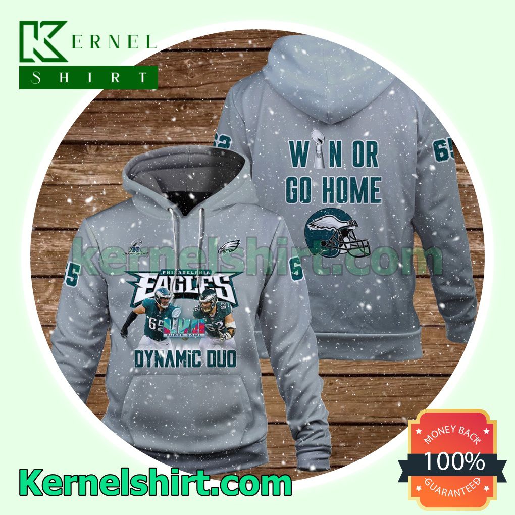 Jason Kelce Lane Johnson Win Or Go Home Philadelphia Eagles Jersey Hooded Sweatshirts