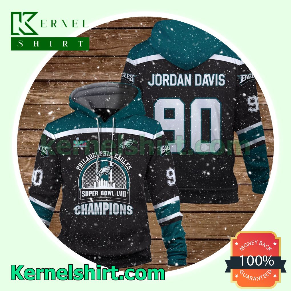 Jordan Davis 90 Eagles Team Philadelphia Eagles Jersey Hooded Sweatshirts