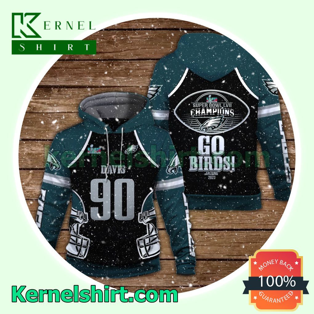 Jordan Davis 90 Go Eagles Philadelphia Eagles Jersey Hooded Sweatshirts