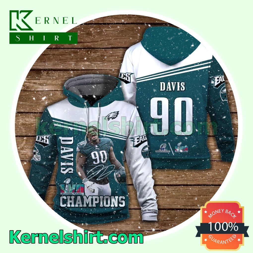 Jordan Davis 90 Philadelphia Eagles NFC Champions Jersey Hooded Sweatshirts