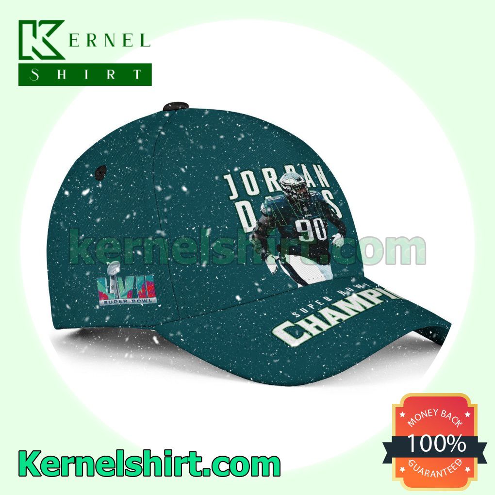 Jordan Davis 90 Philadelphia Eagles Super Bowl LVII Champion Snapback Cap a