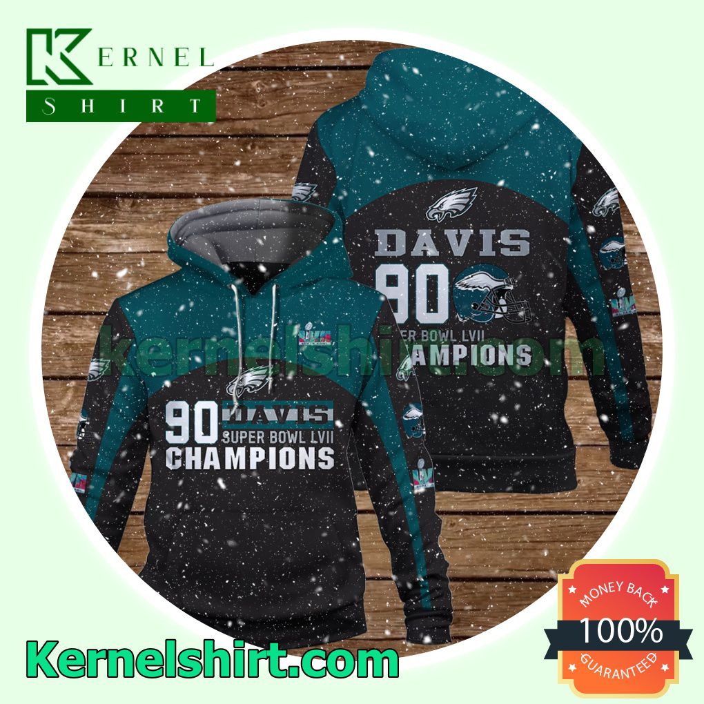 Jordan Davis 90 Super Bowl Champions Philadelphia Eagles Jersey Hooded Sweatshirts