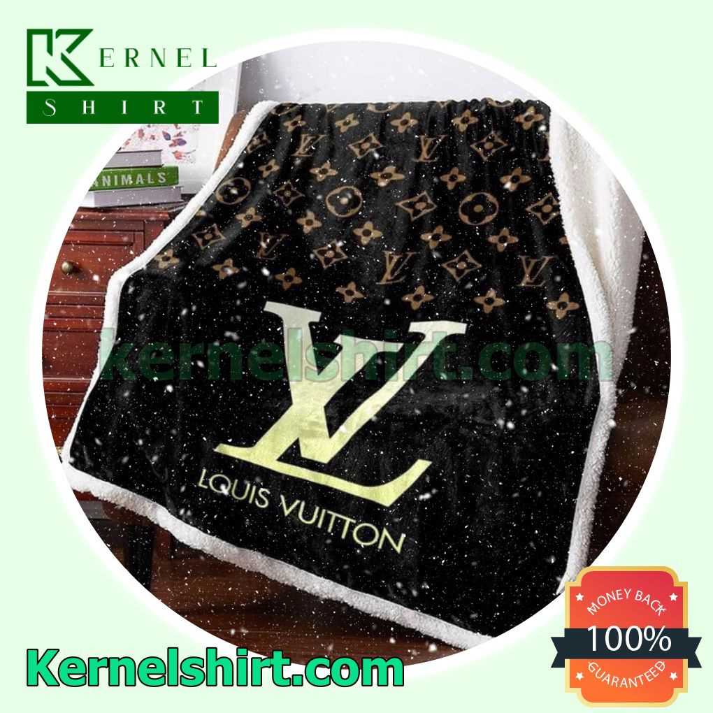 Louis Vuitton Big Logo On The Bottom Black Soft Blanket