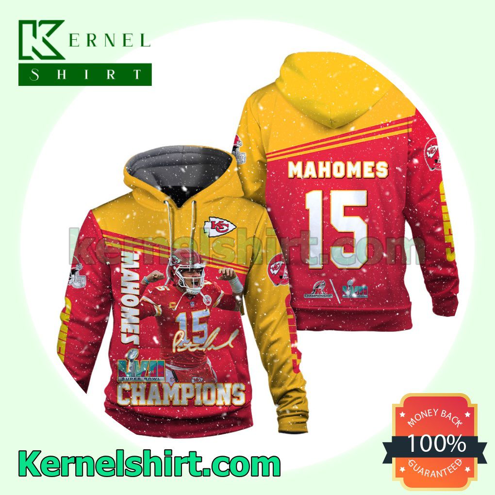 Patrick Mahomes 15 Kansas City Chiefs AFC Champions Jersey Hooded Sweatshirts