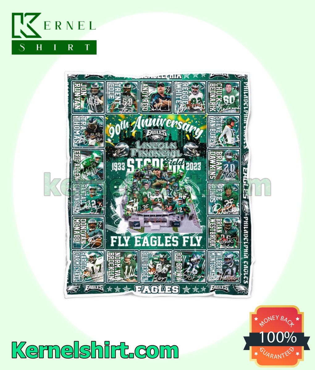 Philadelphia Eagles 90th Anniversary 1933-2023 Fly Eagles Fly Fan Gift Blanket