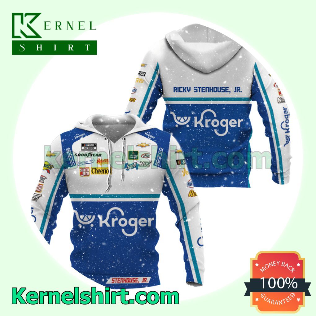 Stenhouse Jr Car Racing Kroger Blue Hooded Sweatshirts