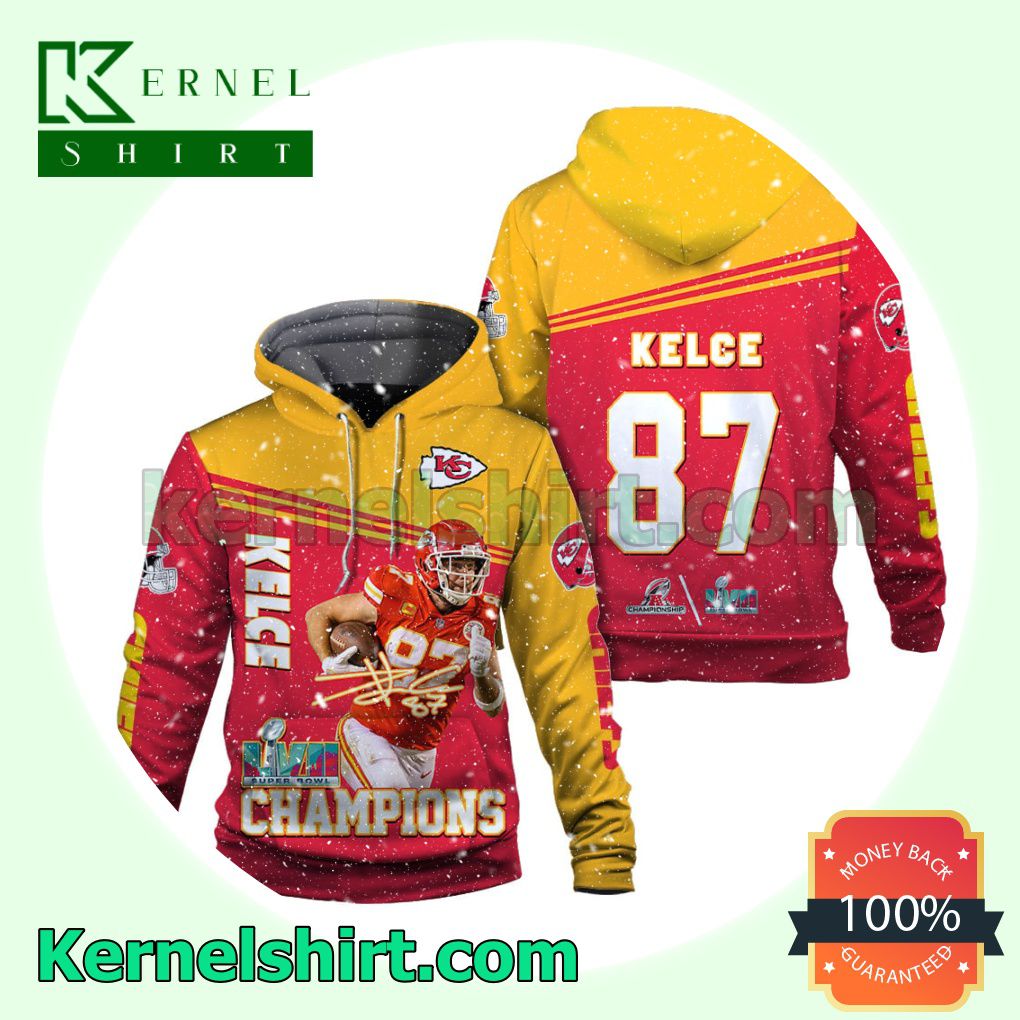 Travis Kelce 87 Kansas City Chiefs AFC Champions Jersey Hooded Sweatshirts