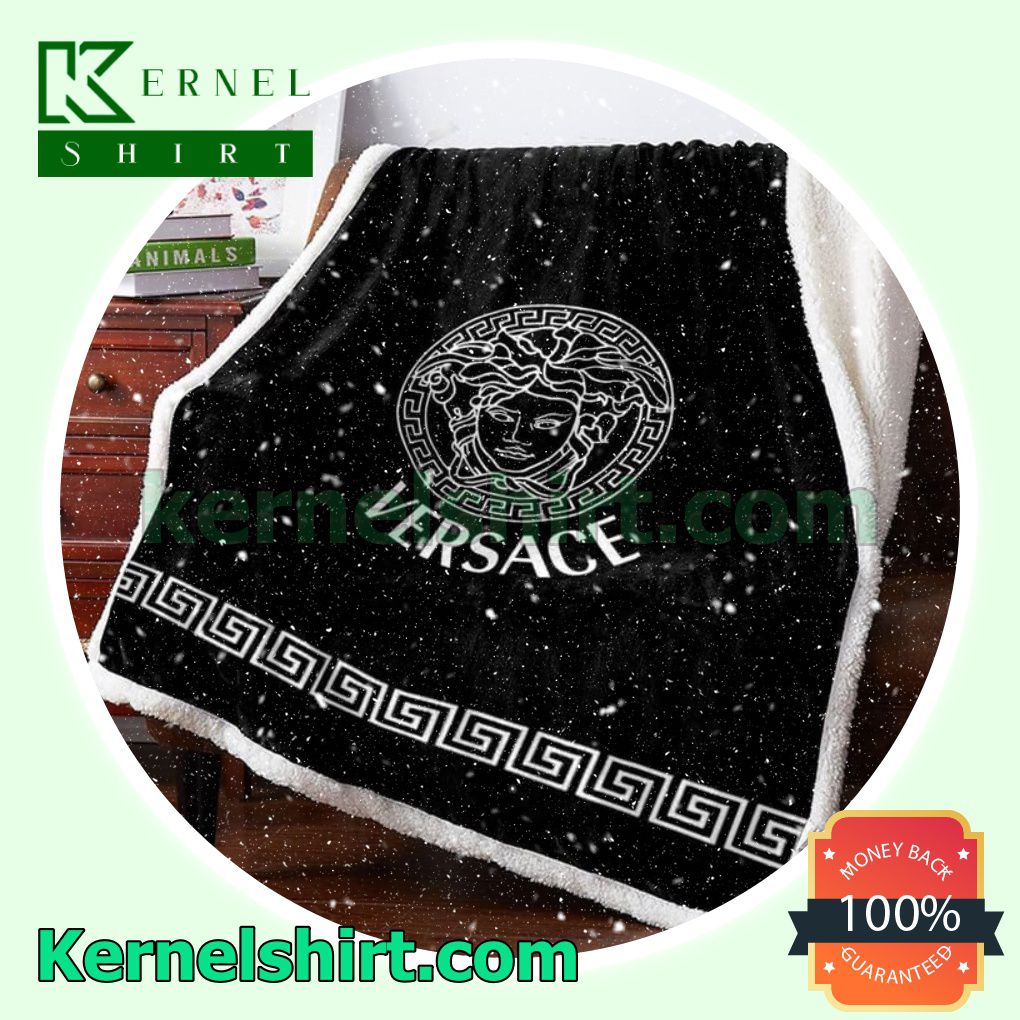 Versace Logo Black Soft Blanket