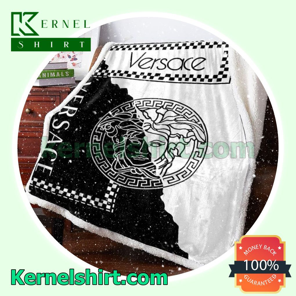 Versace Logo Half Black Half White Soft Blanket