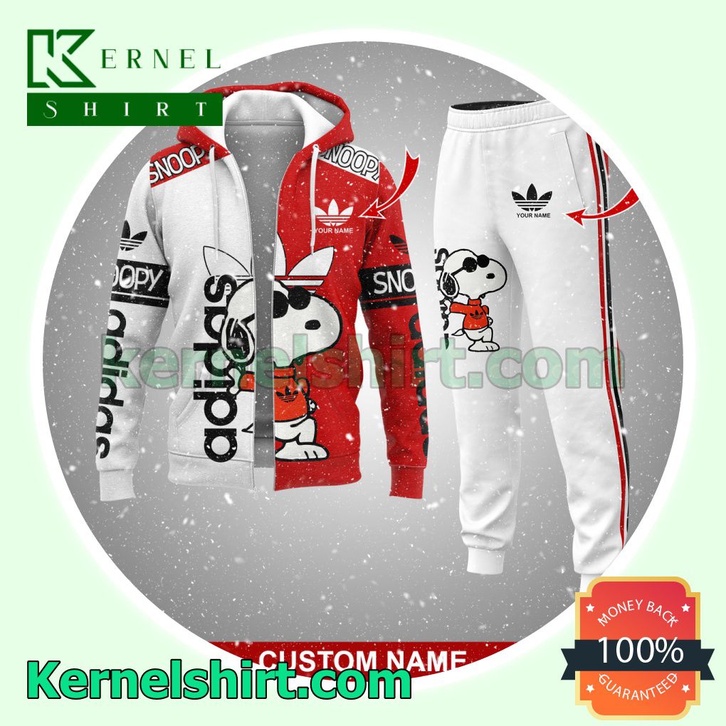 Personalized Adidas Snoopy Red And White Hooded Sweatshirts