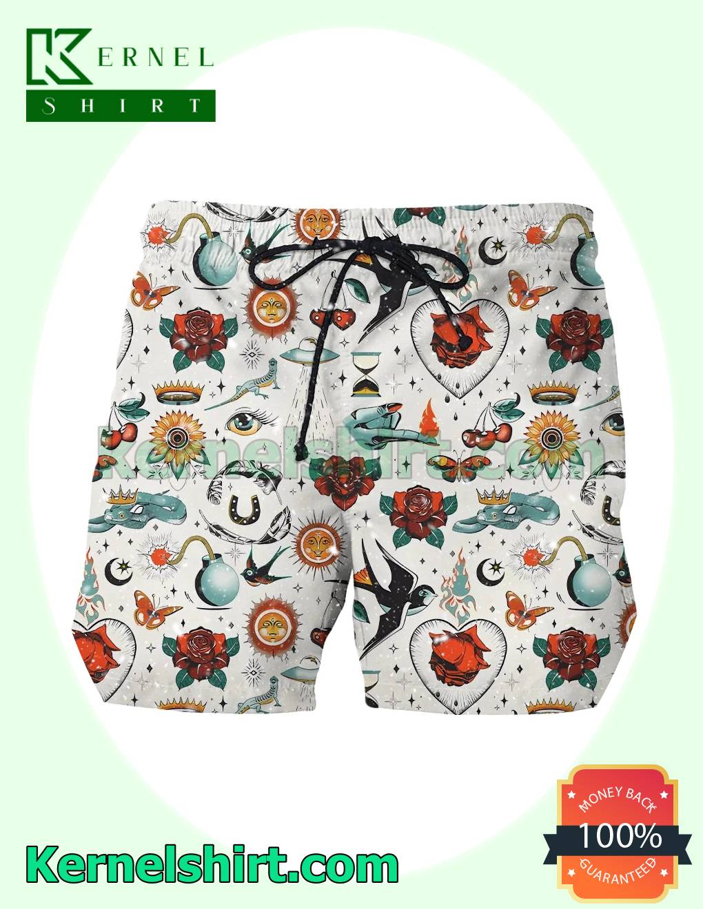 Great Flash Tattoo Floral Funny Board Shorts