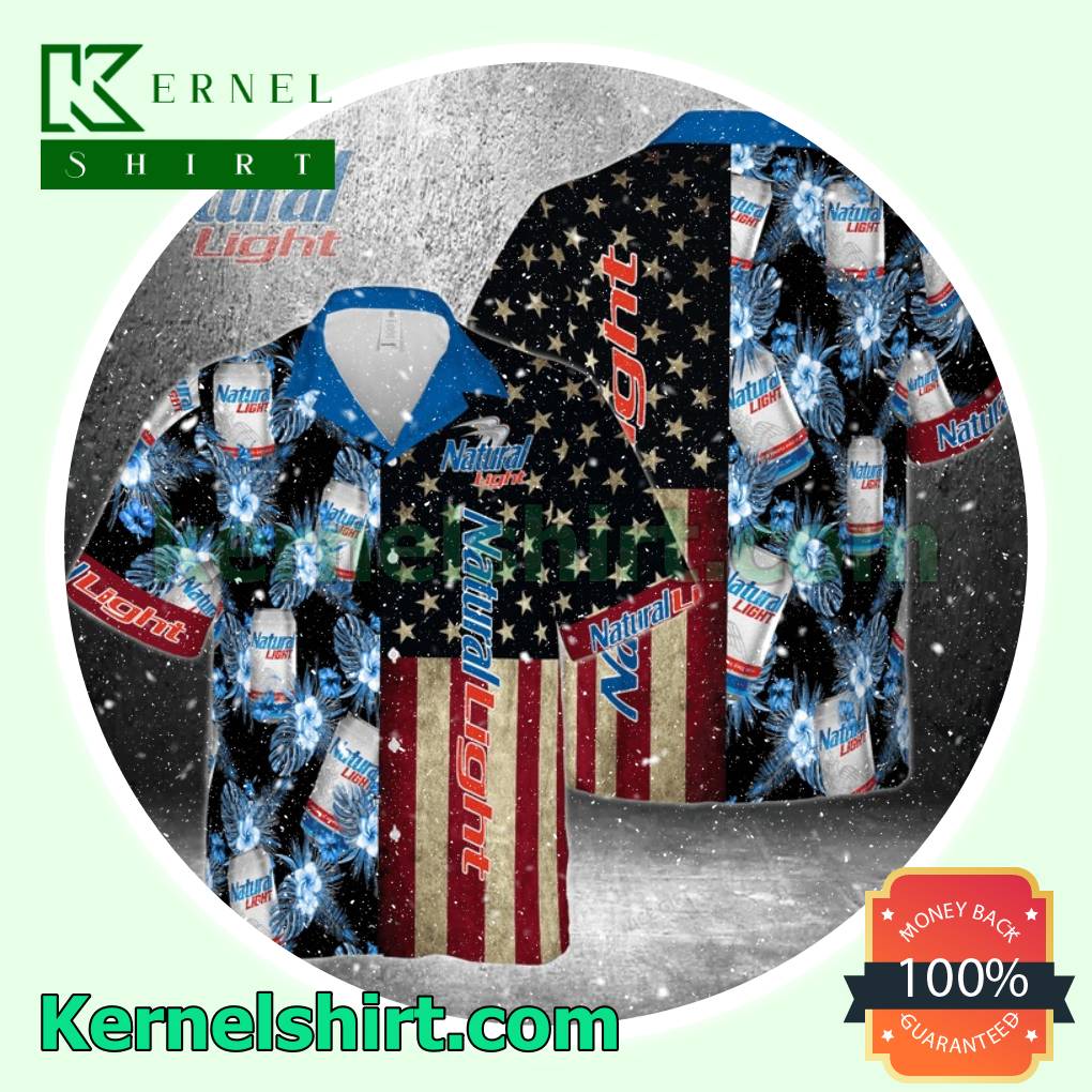 Natural Light Beer American Flag Short Sleeve Shirt