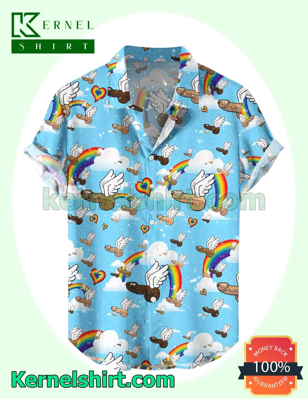 Pride Flying Rainbow Cock Short Sleeve Shirt