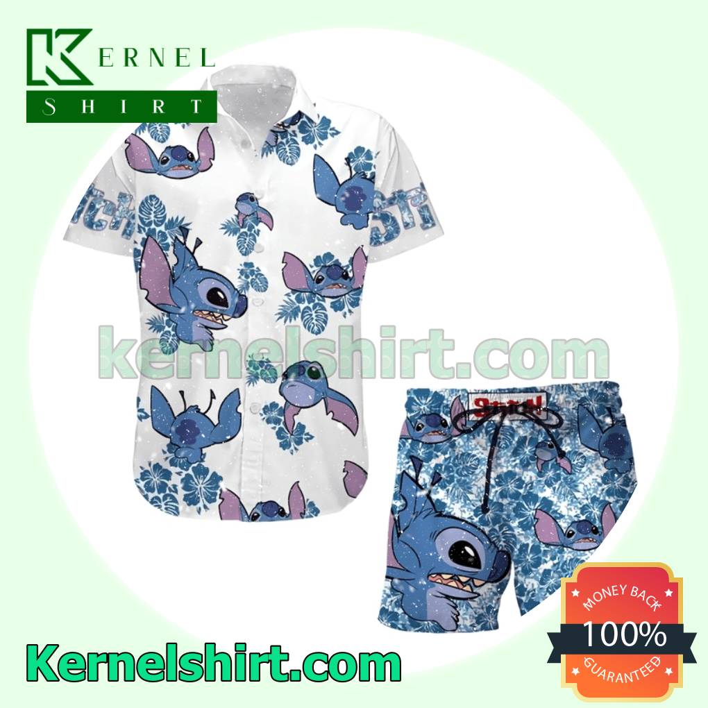 Stitch Blue Floral Beach Women Shirt