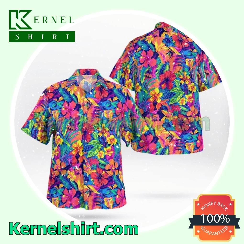 Tahitian Floral Spandex Men Shirt, Beach Shorts