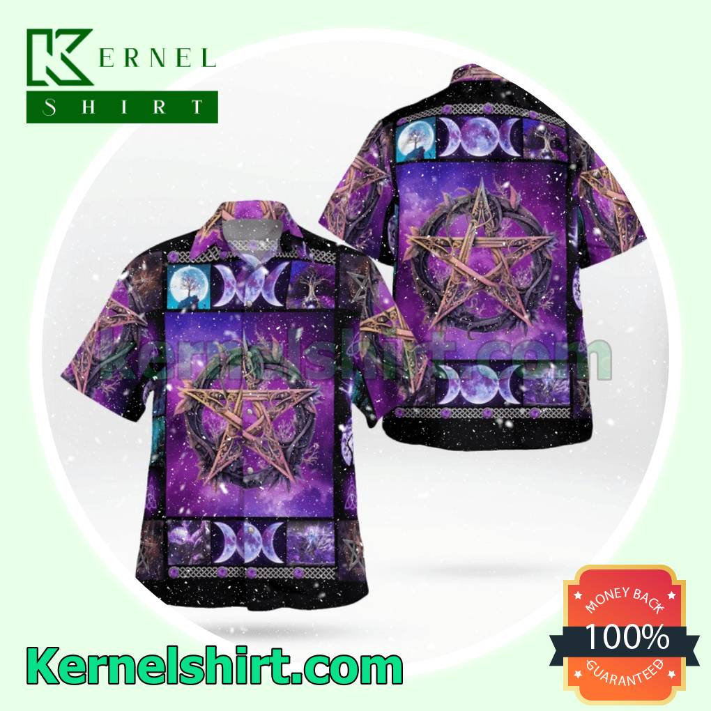Witch Pentagram Purple Galaxy Short Sleeve Shirt
