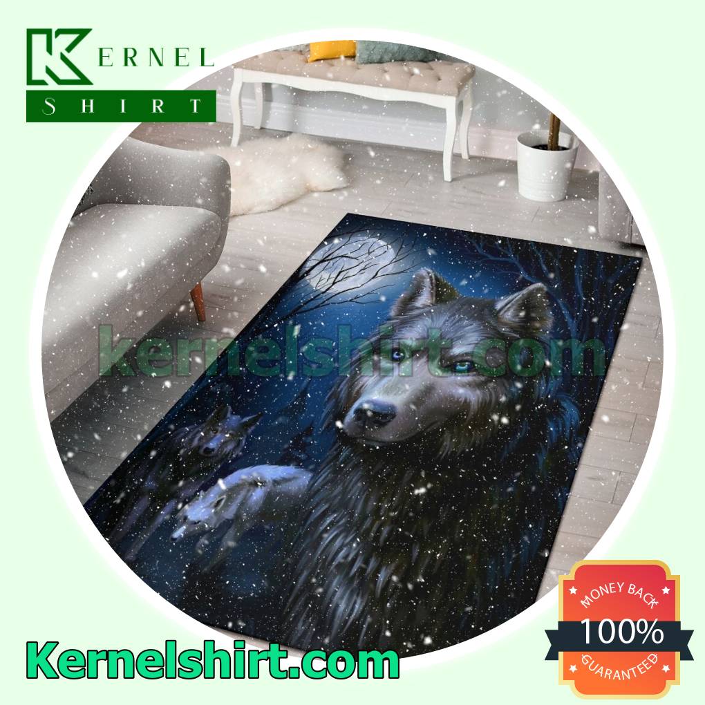 Wolf Family In The Night Sport Floor Rugs