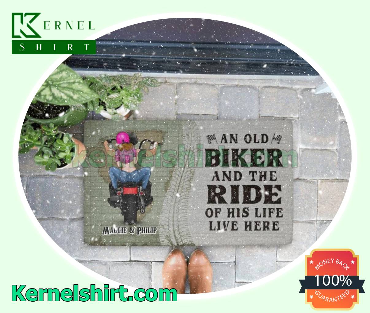 An Old Biker And The Ride Of His Life Live Here Personalized Front Door Mat a