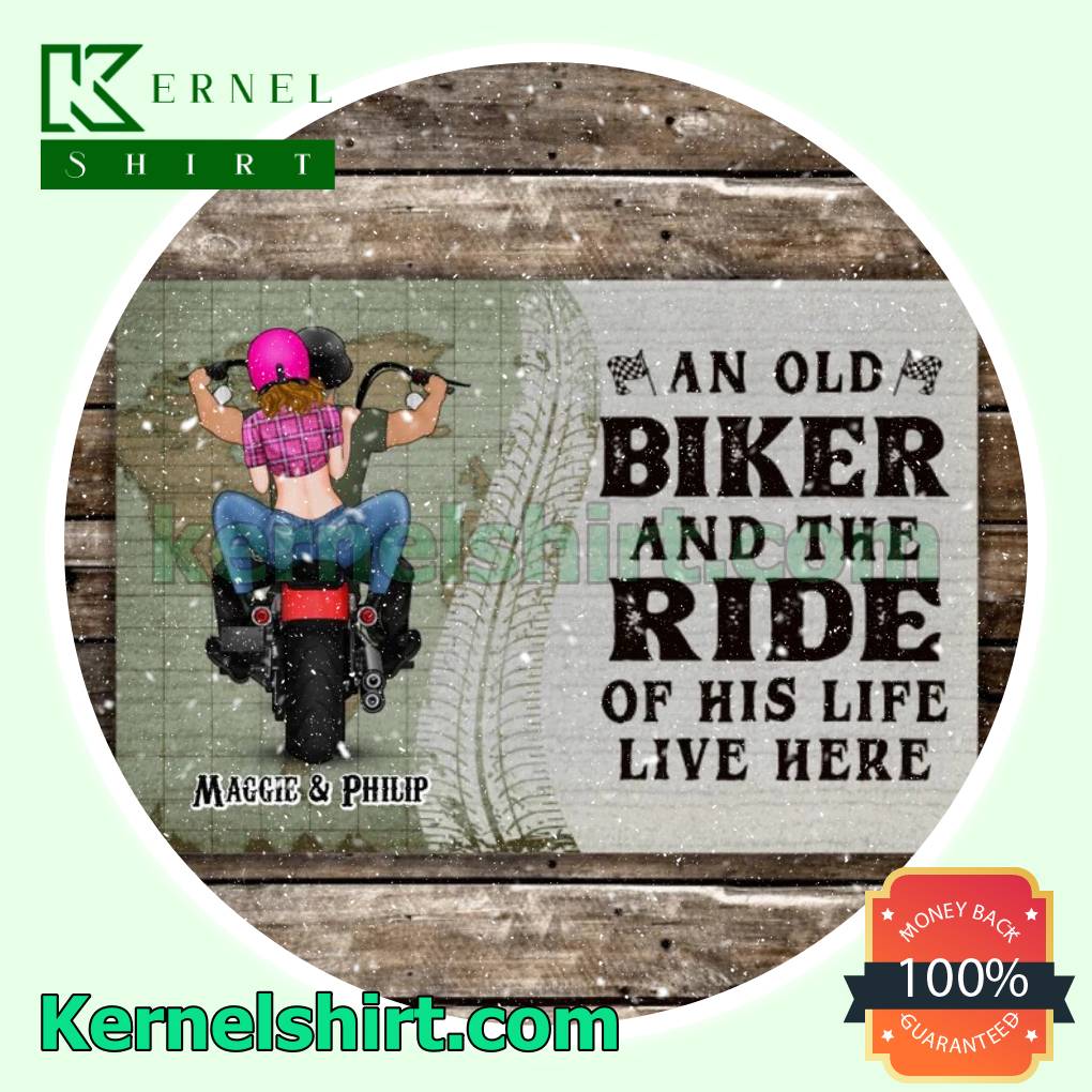 An Old Biker And The Ride Of His Life Live Here Personalized Front Door Mat