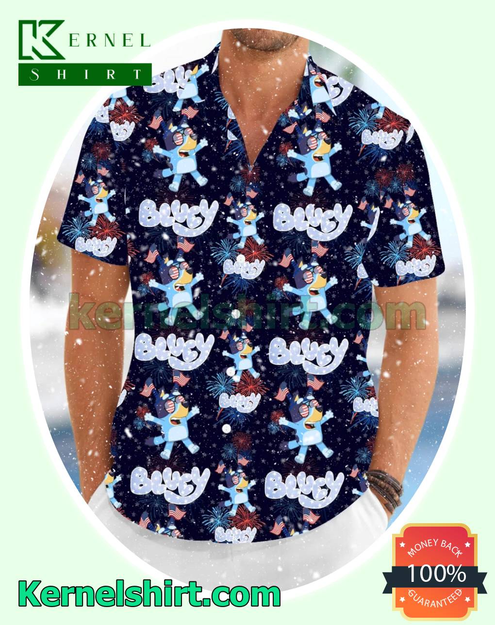 Bluey 4th Of July Fireworks Short Sleeve Shirt