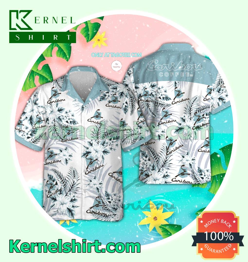 Caribou Coffee Summer Aloha Shirt, Beach Shorts