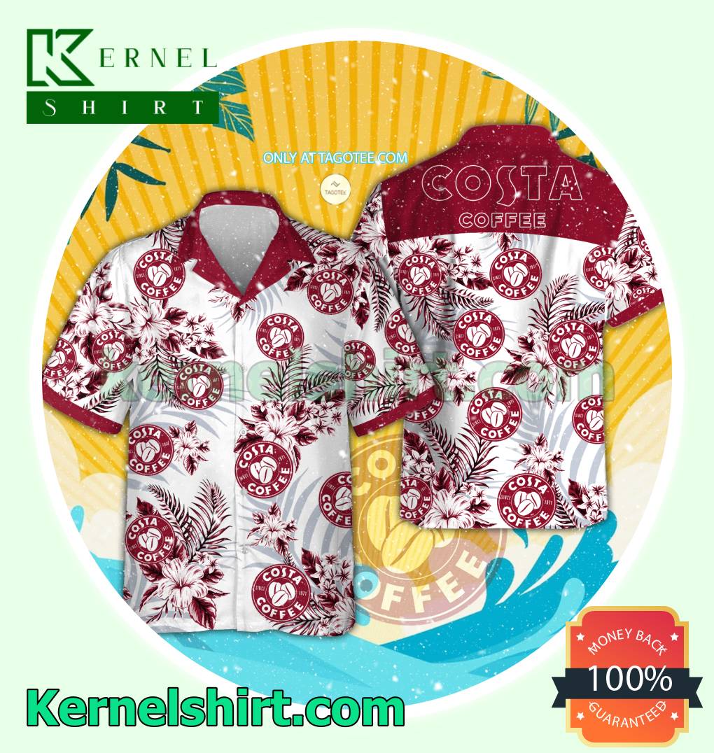 Costa Coffee Summer Aloha Shirt, Beach Shorts