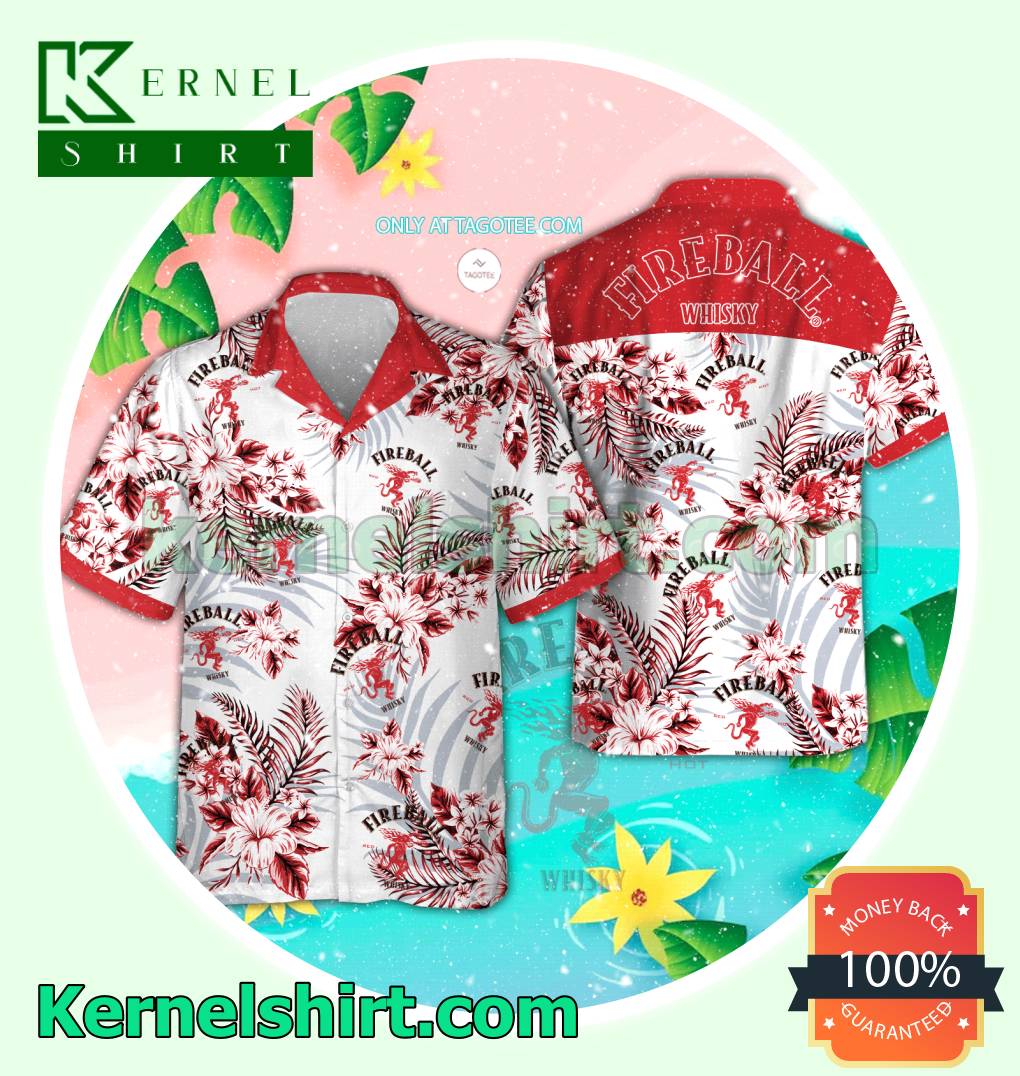 Fireball Whisky Summer Aloha Shirt, Beach Shorts