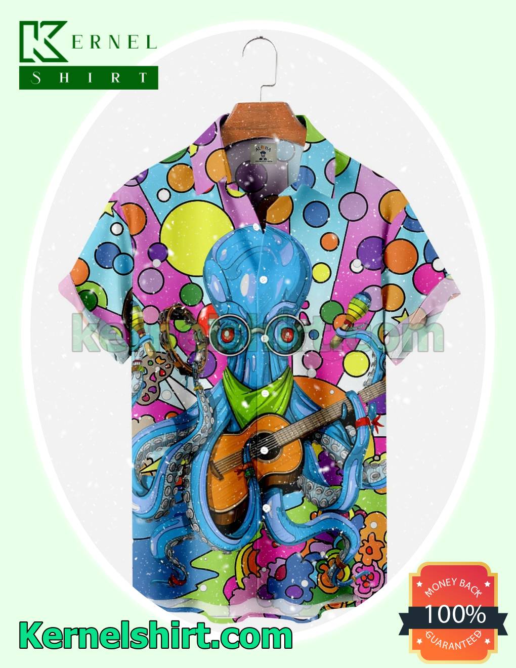 Hippie Octopus Playing Guitar Short Sleeve Shirt