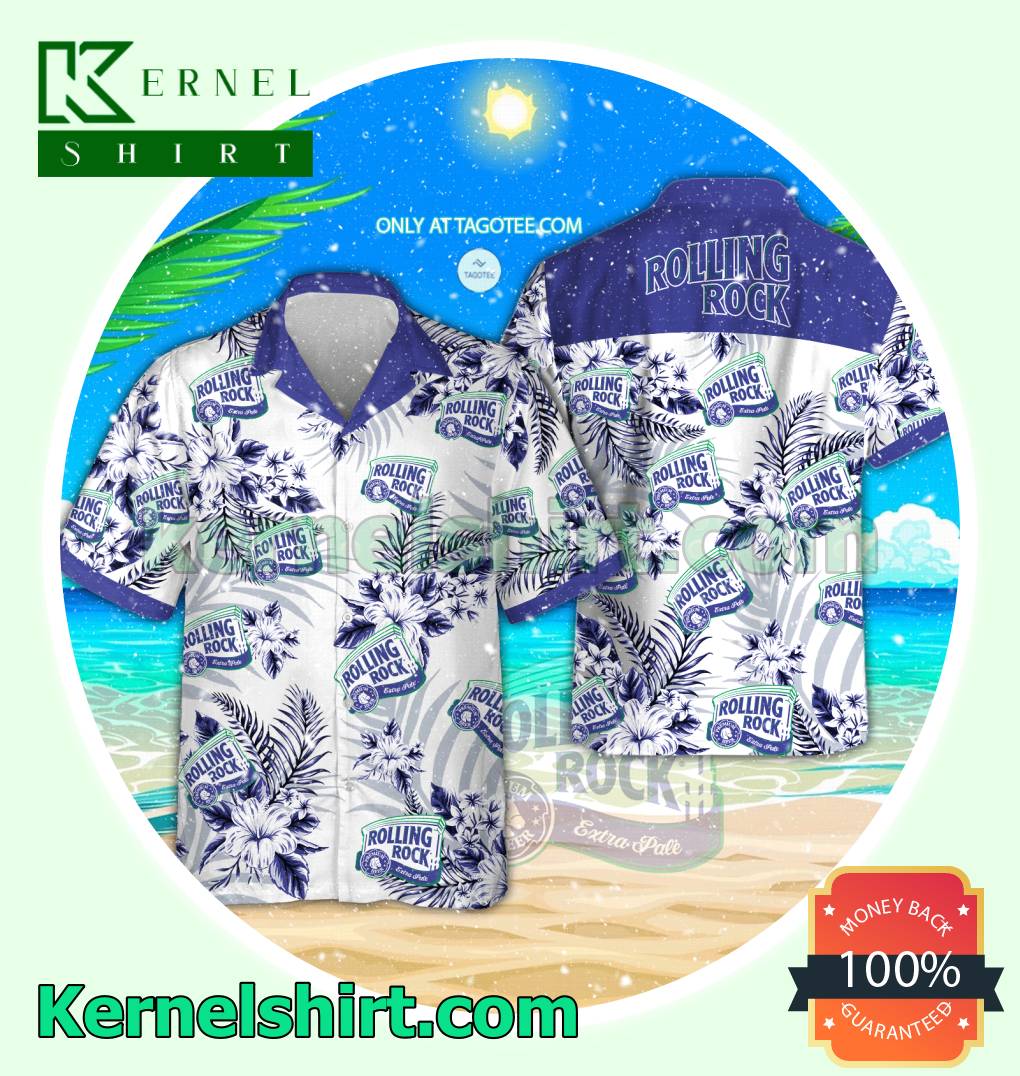 Rolling Rock Summer Aloha Shirt, Beach Shorts