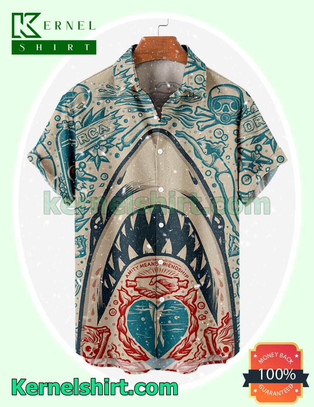 Shark Amity Means Friendship Summer Aloha Shirt