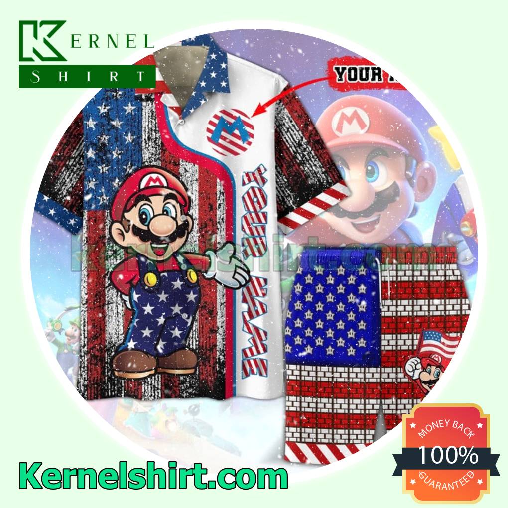 Mario American Flag Personalized Beach Aloha Shirts