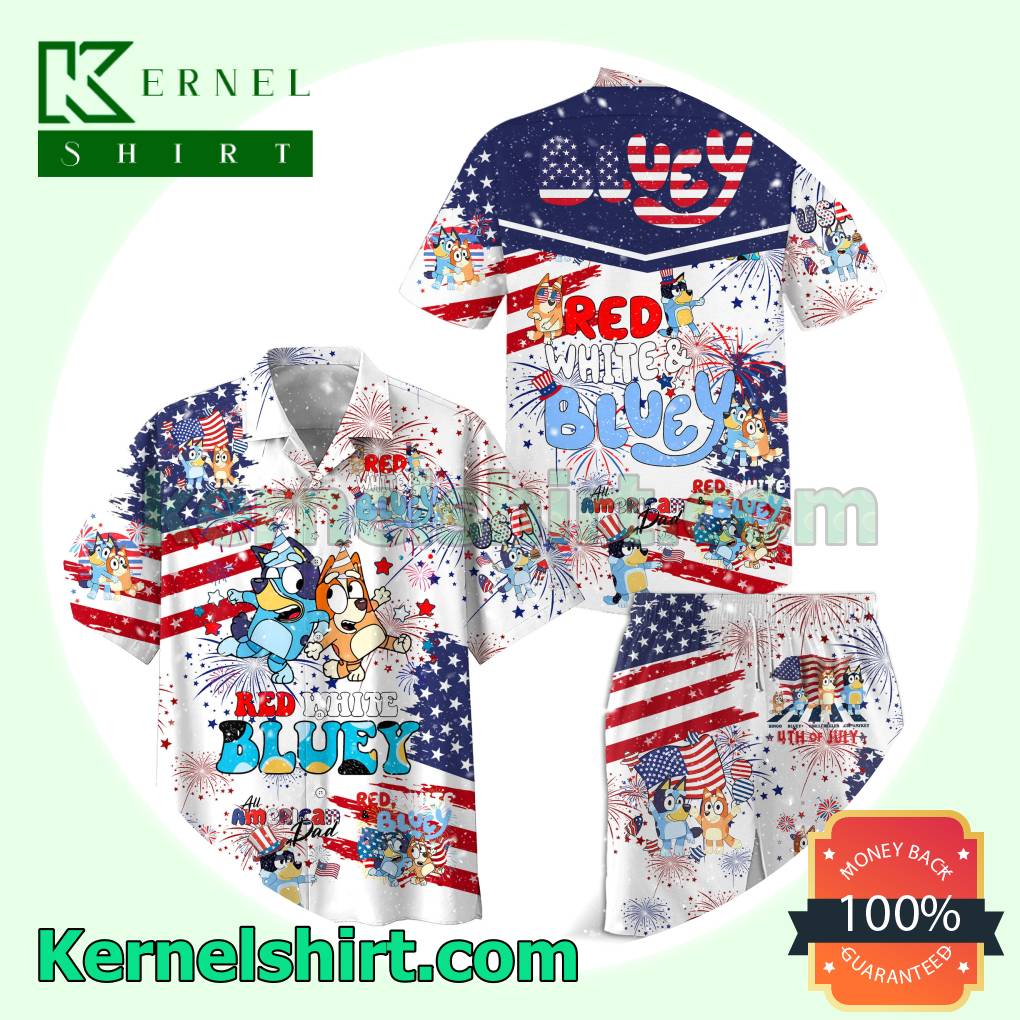 Red White And Bluey 4th Of July Beach Aloha Shirts