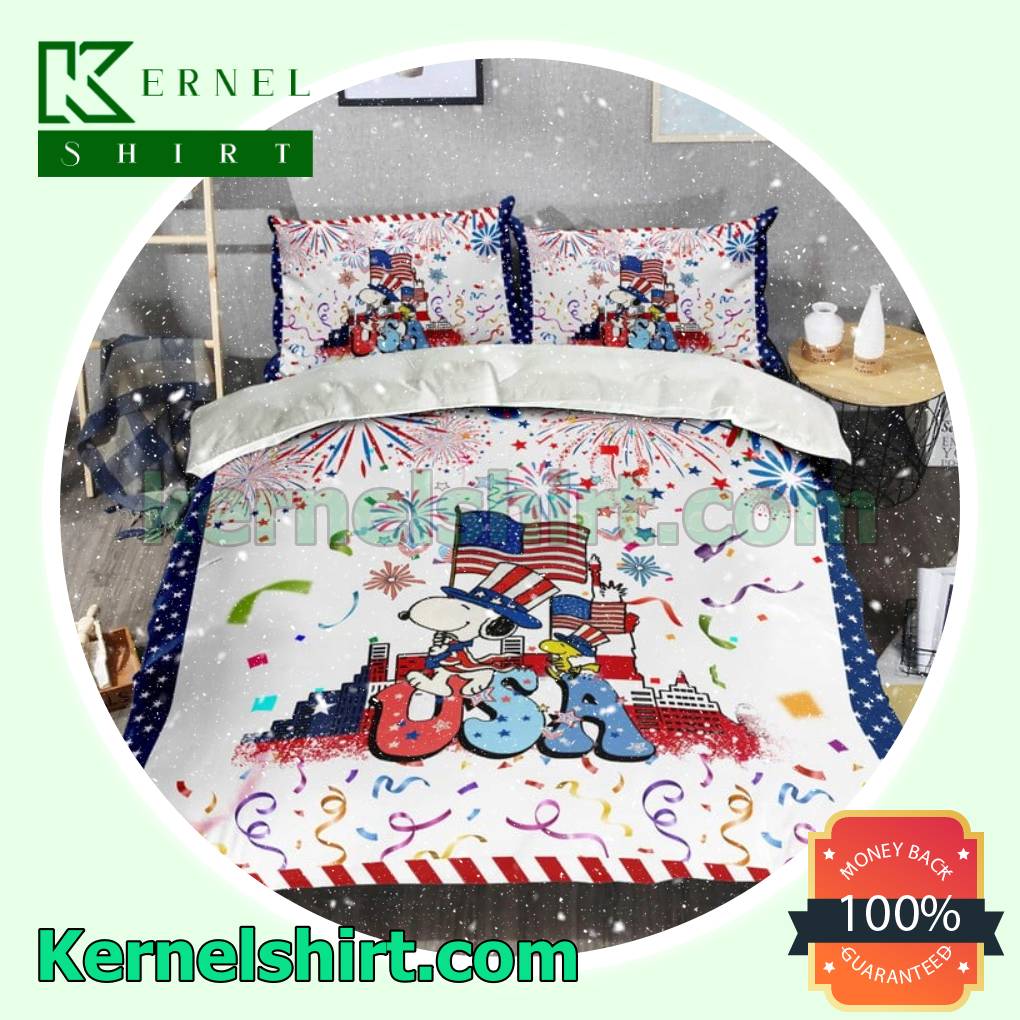 Hot Snoopy And Woodstock Usa Happy 4th Of July Bed Comforter Set