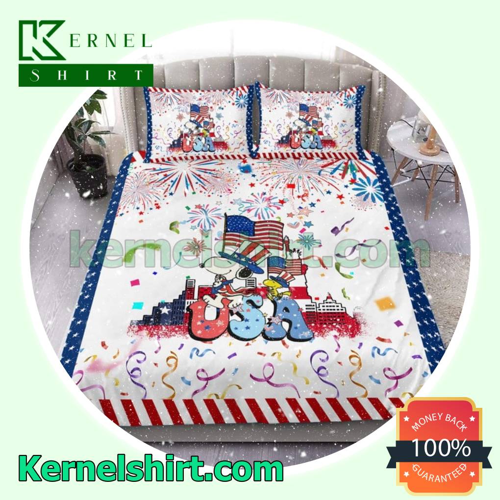 Snoopy And Woodstock Usa Happy 4th Of July Bed Comforter Set