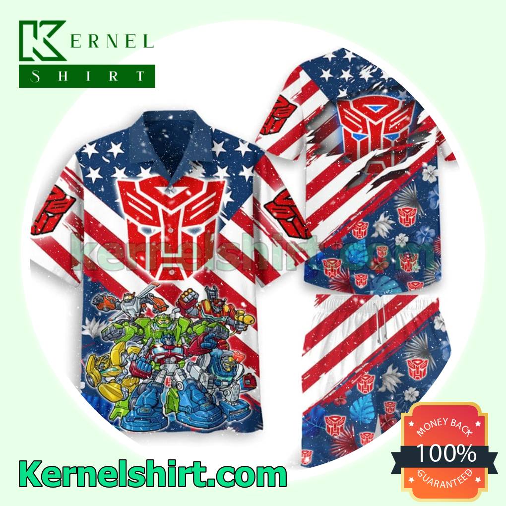 Transformers American Flag Beach Aloha Shirts