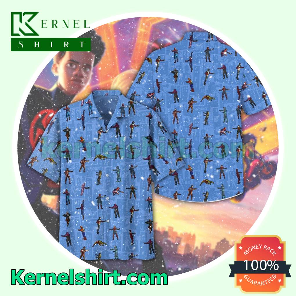 Spider-man Blue Pattern Men Short Sleeve Shirt