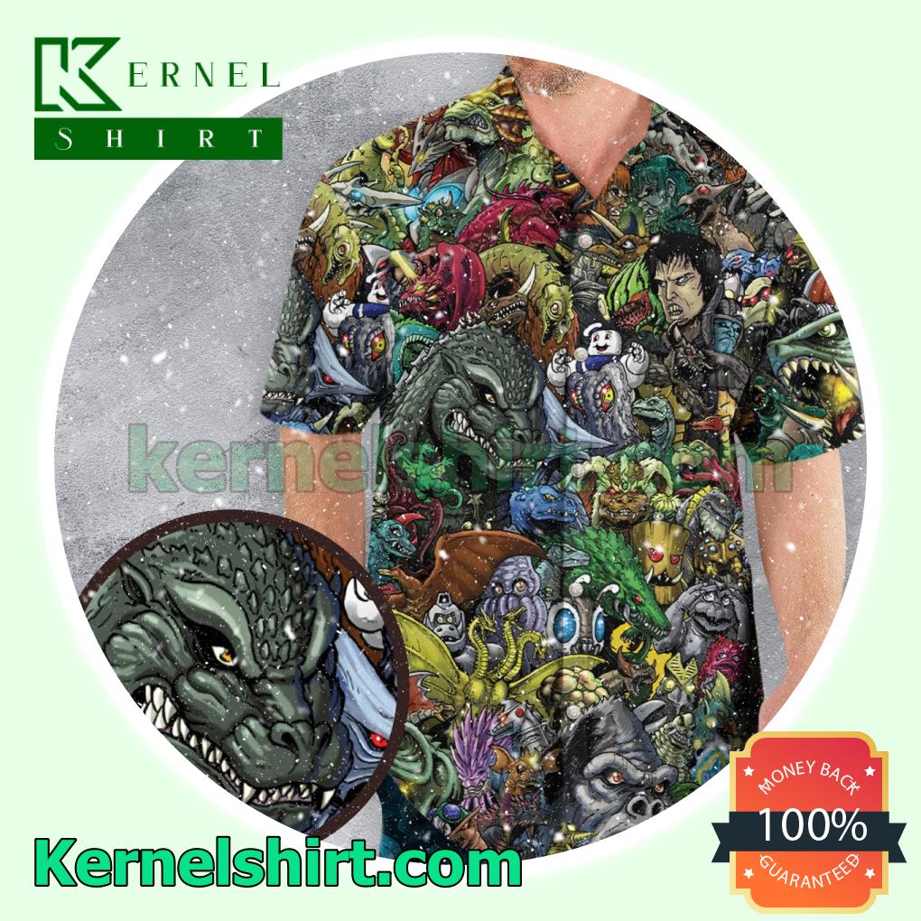 Greatest Monster Festival Kaiju Monster Aloha Button Down Shirt a