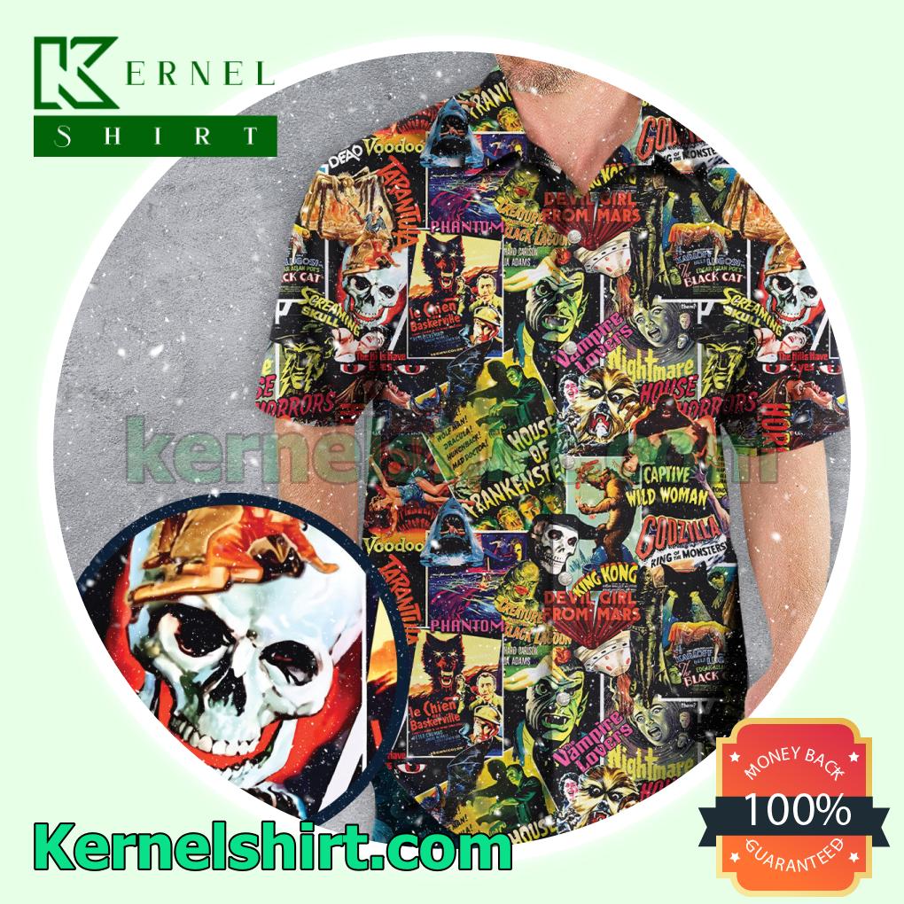 Great artwork! Halloween Retro Horror Characters Collage Men Hawaii Shirt