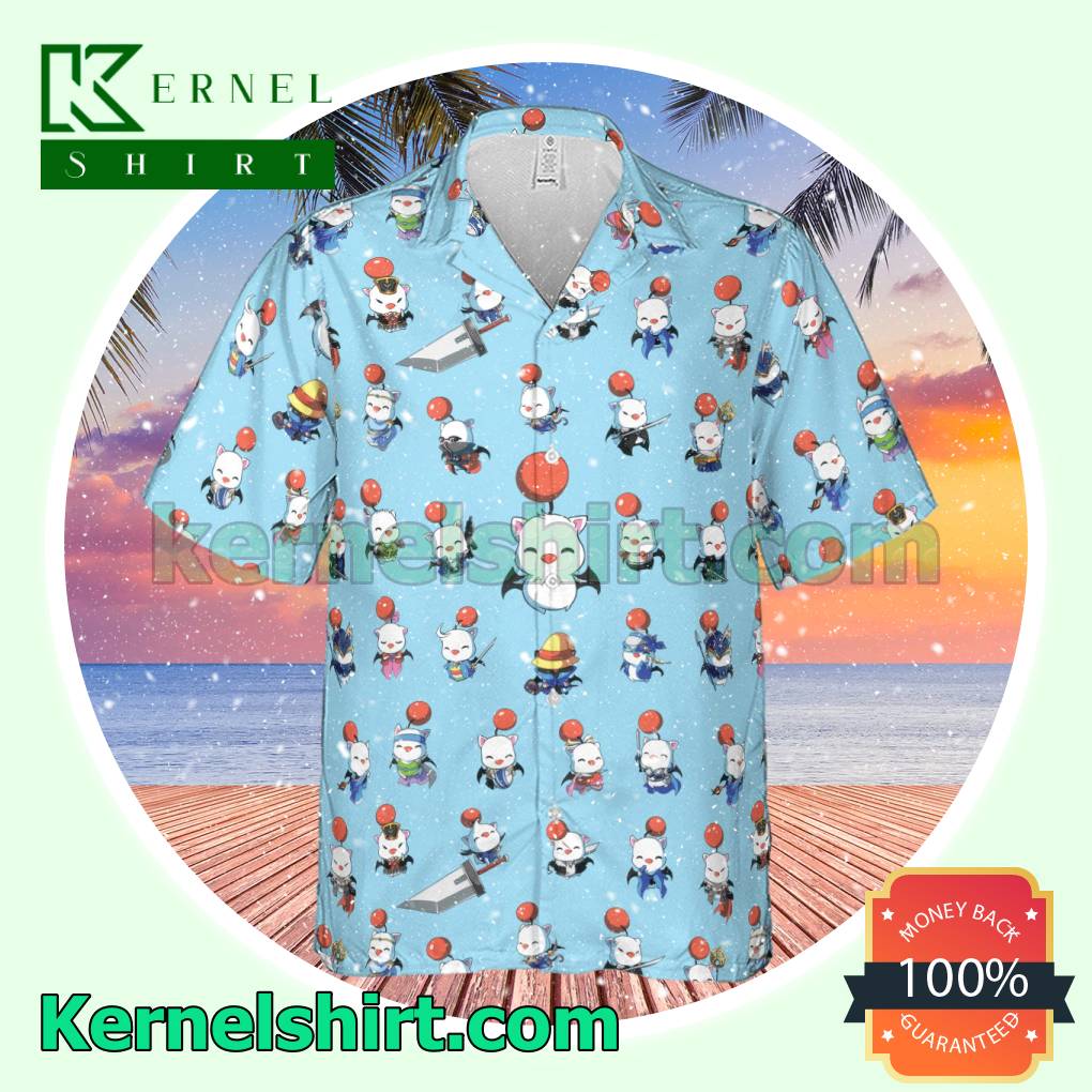 Moogle Final Fantasy Cute Hawaii Button-down Shirts b