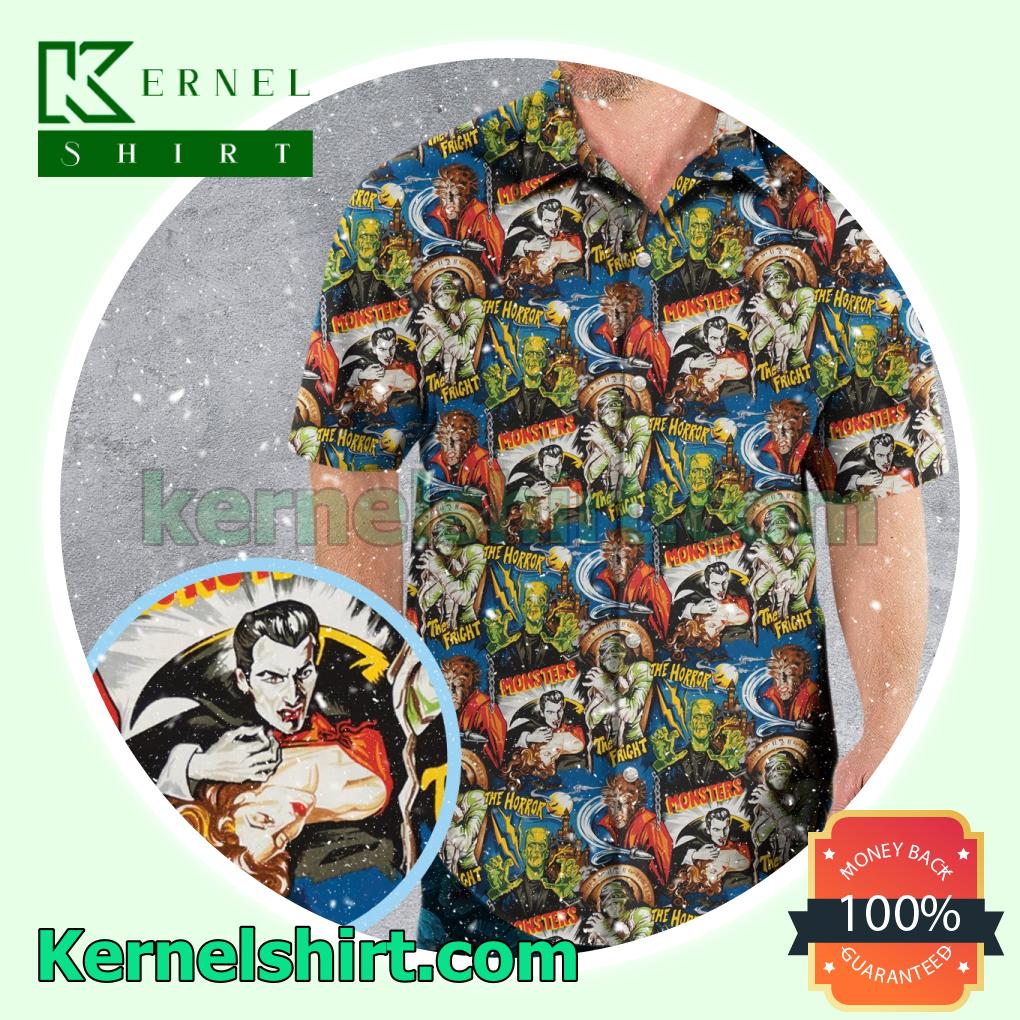 All Over Print The Horror The Fright Dracula Frankenstein The Wolfman Monster Men Hawaii Shirt