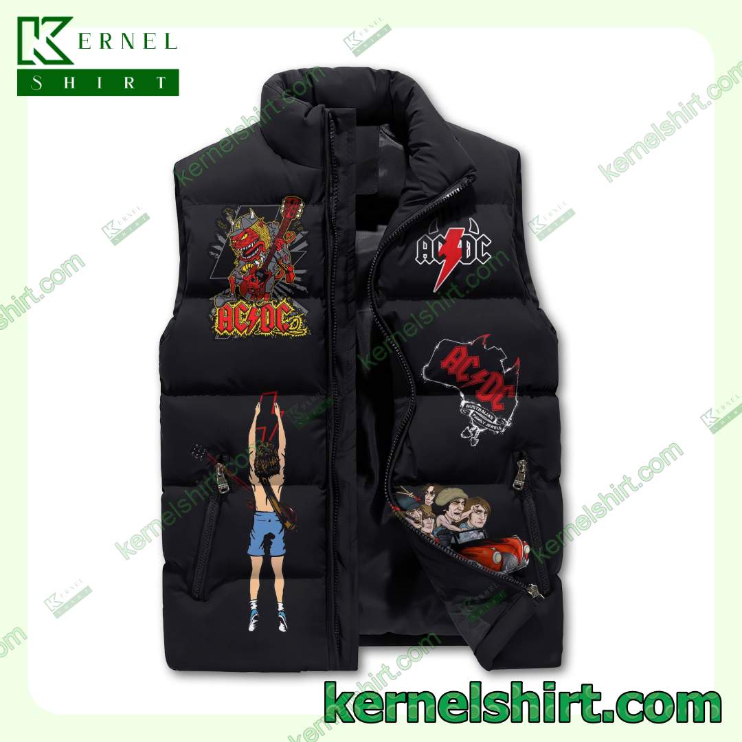 Ships From USA Ac Dc Hells Bells You Get Nothing For Nothing Tell Me Who Can You Trust Sleeveless Padded Jacket Coat
