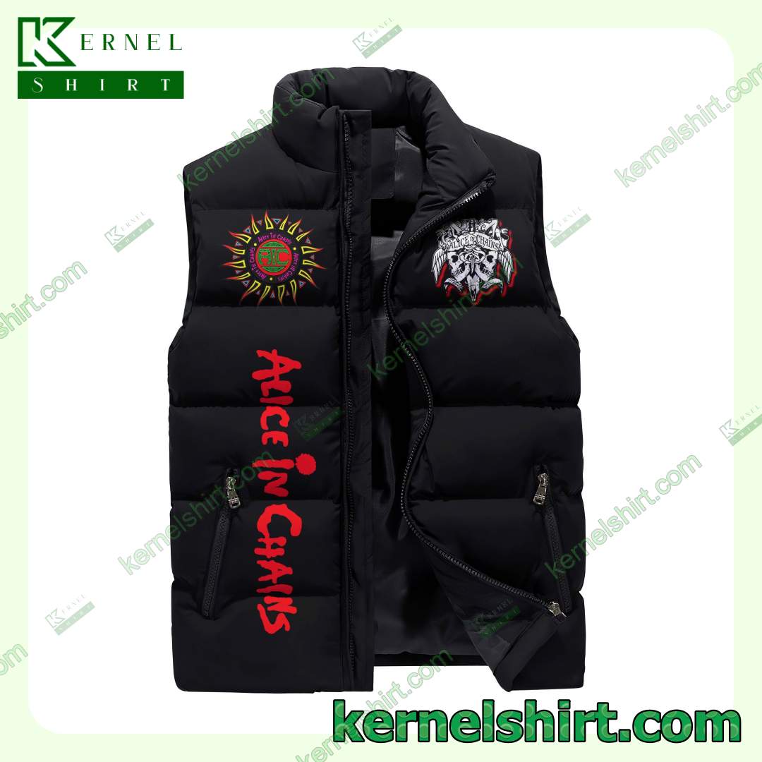 Adult Alice In Chains Feed My Eyes I Live For You But I'm Not Alive Men's Puffer Vest